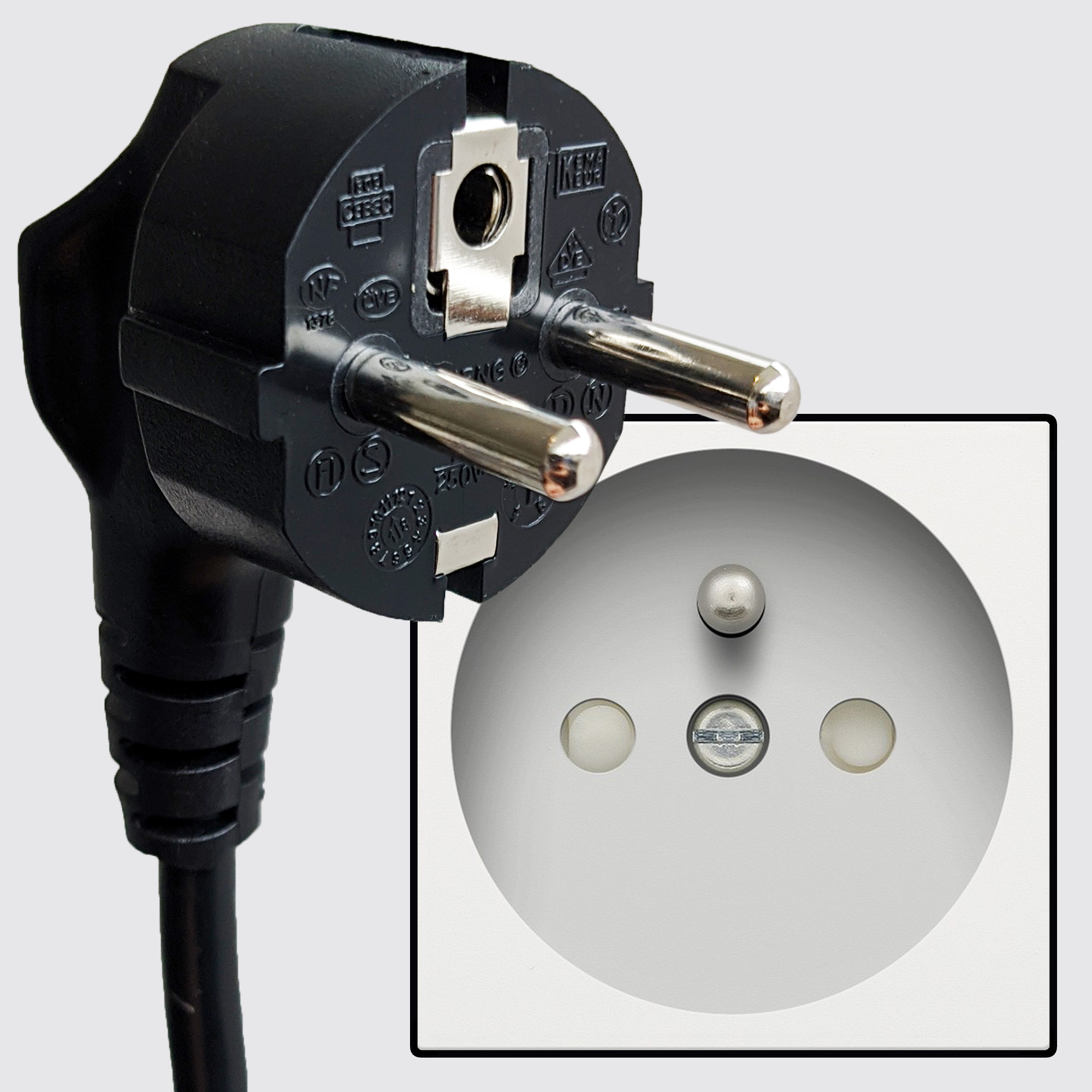 Belgium Type E plug and socket reference tiles.